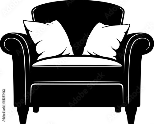 classic armchair with soft cushions drawn Vector Art