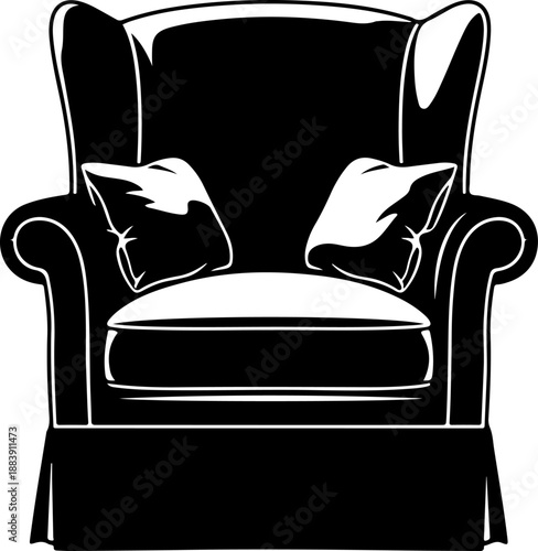 classic armchair with soft cushions drawn Vector Art