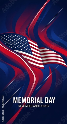 A digital graphic of a waving American flag with motion lines for Memorial Day.
