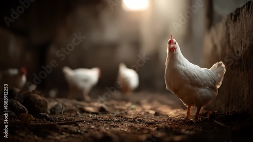 Wallpaper Mural White hen in a rustic barn with warm backlighting Torontodigital.ca
