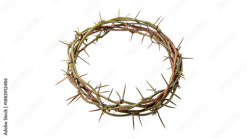Fototapeta premium A round crown made of thorns isolated on transparent background cut out