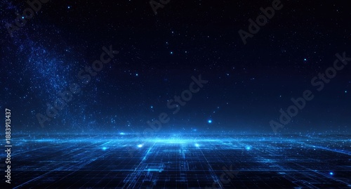 A digital visualization of a technological horizon set against a dark, starry cosmos