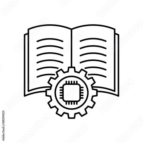Icon a machine learning microprocessor and book, isolated against a clean background.