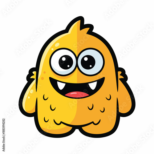 A cartoonish orange creature with big eyes and a happy face