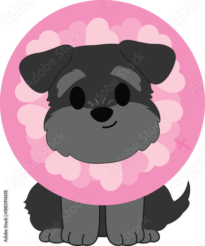 Adorable Cartoon Schnauzer Puppy with Pink Heart Cone