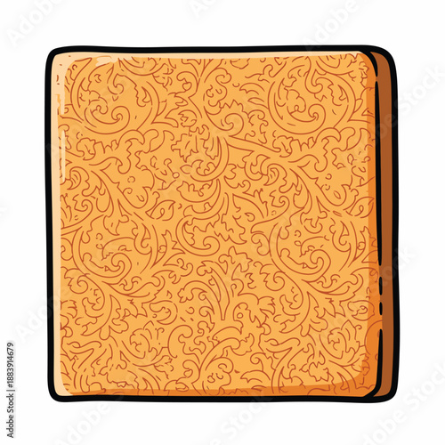 A digitally illustrated orange journal with a floral design