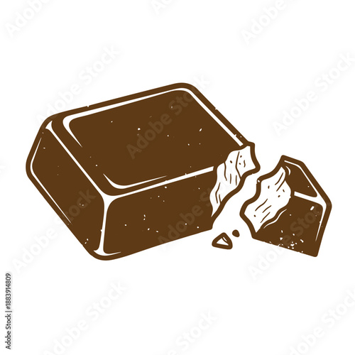 Drawing Vintage grunge  texture Brown chocolate bar with a bite taken out of it on white background