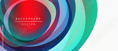 Abstract colorful circles overlap, creating dynamic background. Red, blue, teal hues blend smoothly. Modern design element.