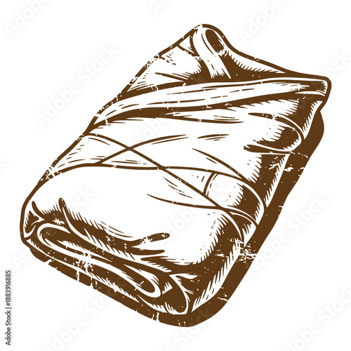 Drawing Vintage grunge  texture Brown folded blanket  cozy home textile  warm sleeping bag