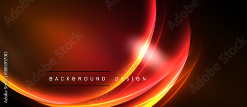 Abstract red, orange lines form flowing shapes. Dark background emphasizes bright curves, creating dynamic visual effect. Text reads background design.