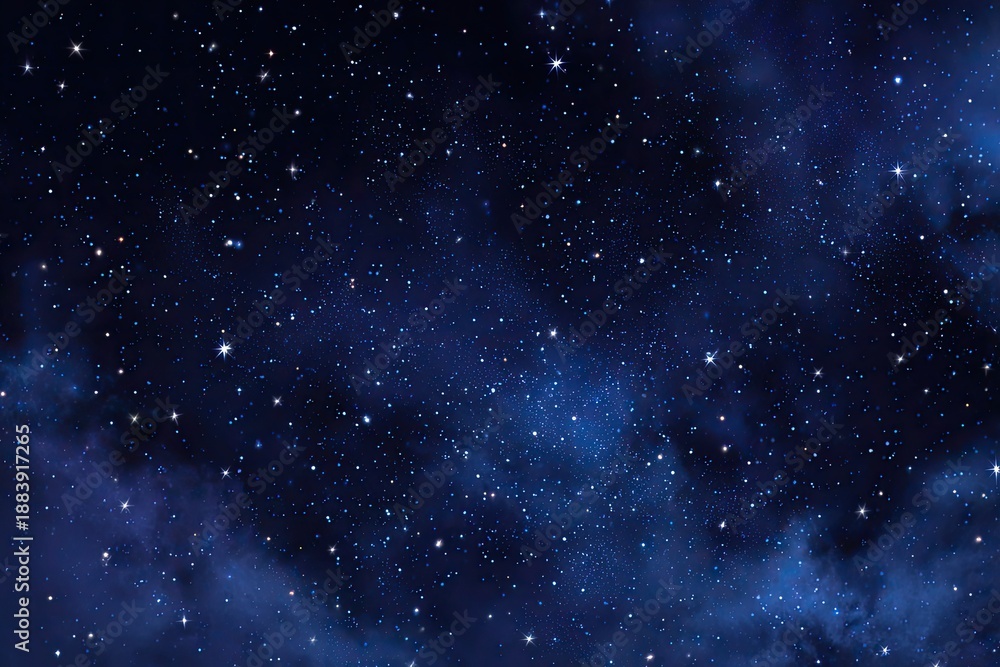Naklejka premium Deep blue space scene with scattered stars and subtle nebulous clouds