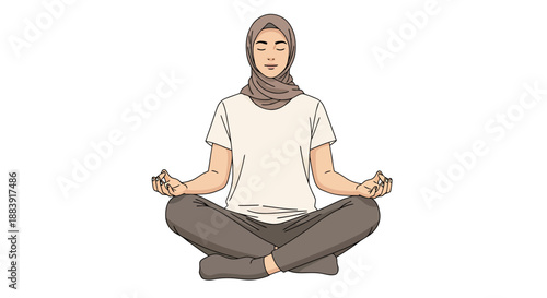 Young Woman Wearing Hijab in Meditation Pose Serene Relaxation Practice Peaceful Mind Inner Calm Tranquility Healthy Lifestyle Activity Digital Art