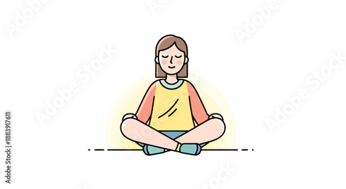 Young Woman Sitting Cross Legged In Lotus Position Meditating Peaceful Calmness Serene Environment With Soft Glow Background Healthy Lifestyle