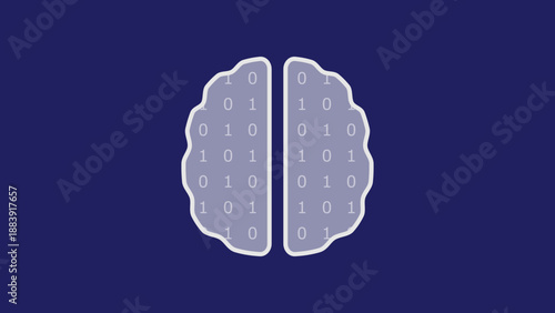 Artificial Intelligence AI concept minimal vector image illustration with a human brain with binary digits in it