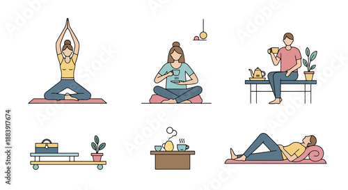 Healthy Lifestyle Activities Including Meditation Yoga Relaxation And Quiet Leisure Time Representing Wellness And Self Care Concepts