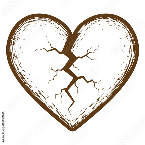 Drawing Vintage grunge  texture Brown heart with crack and broken lines inside  symbol of love and heartbreak  heart with crack in the middle