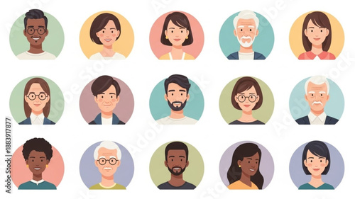 Diverse Group of People Avatars Expressing Various Emotions.