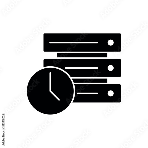 Icon a real time data monitoring with server and clock, isolated against a clean background.