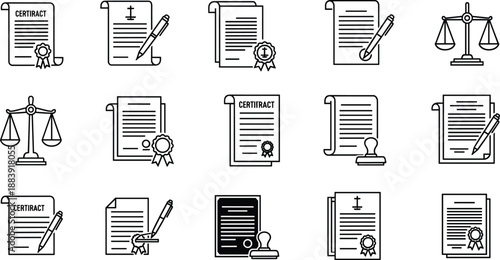 Black and white of legal documents and justice scales contracts