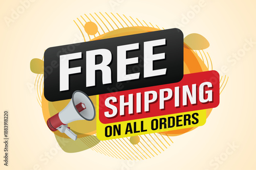 Free shipping all orders tag. Banner design template for marketing. Special offer promotion or retail. background banner modern graphic design for store shop, online store, website, landing page

