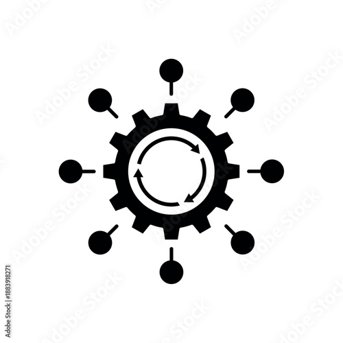 Icon a process automation gear with network nodes, isolated against a clean background.
