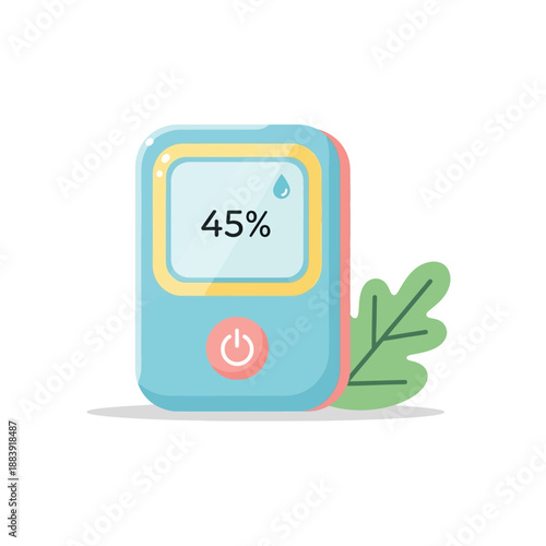 digital moisture meter displaying 45 percent moisture level in a modern device with a leaf for