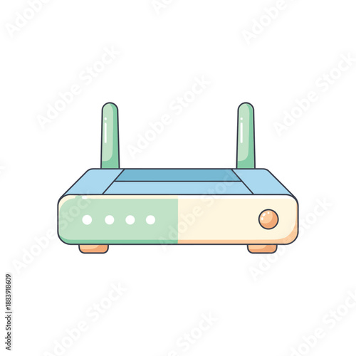 Illustration of a wireless Wi-Fi router with antennas and indicator lights for internet connectivity