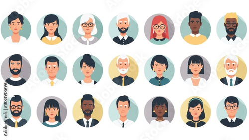 Diverse group of people avatars in circular frames.