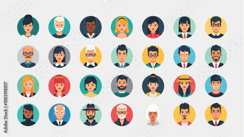 Collection of Diverse People Avatars for User Profiles.