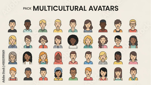 Diverse Multicultural Avatars Representing People From Around The World.