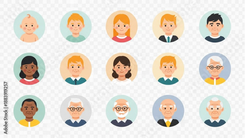 Diverse Collection of People Avatars Representing Different Ages and Genders.