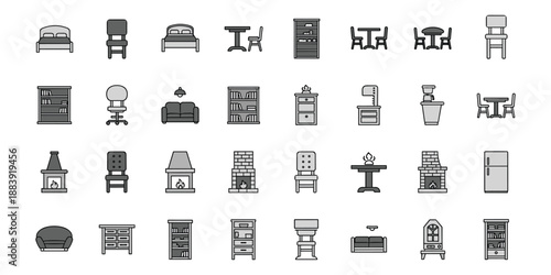 Gray and black furniture and home decor on white background