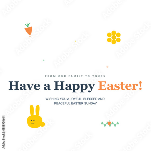 Minimalist Easter Sunday Banner Design with Blessed and Peaceful Wishes and Joyful Bunny Character for Spring Holiday Promotions