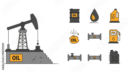 Oil industry icons and symbols for business and energy concepts