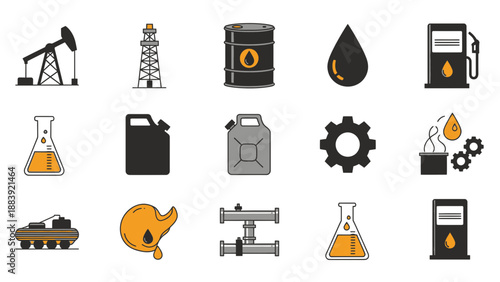 Oil industry icons set for business and energy concepts