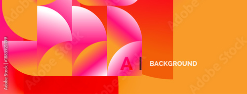 Abstract vibrant design. Overlapping circles create dynamic gradient effect. Orange, pink, red hues dominate composition. Modern aesthetic.