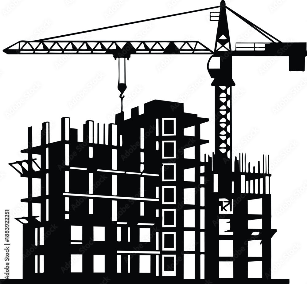 Naklejka premium Construction site with crane and building under development construction site with crane and building under development