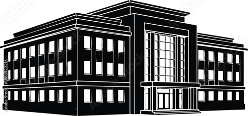 Large office building with many windows and a flat roof architecture design