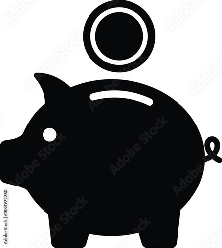 Black piggy bank with coin saving money concept