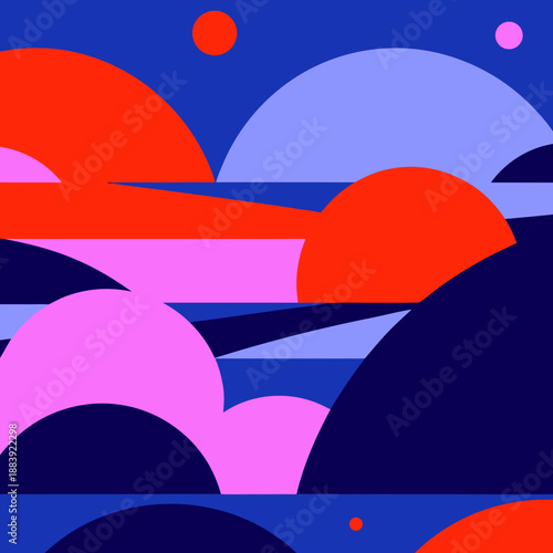 Obraz na płótnie Vibrant abstract landscape with geometric shapes and bold colors viewed from a s