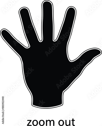 Black hand icon with white outline spreading fingers zoom out