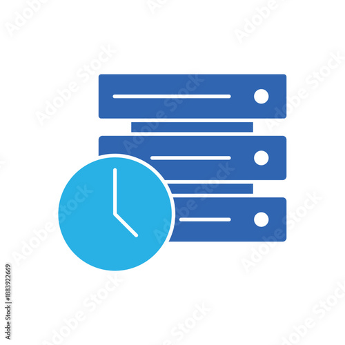 Icon a real time data monitoring with server and clock, isolated against a clean background.