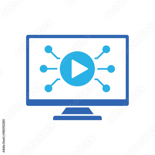 Icon a digital simulation monitor with play button nodes, isolated against a clean background.