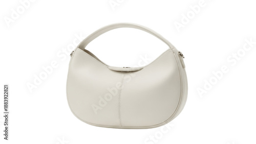 Soft white crescent hobo bag with wide top handle and smooth minimalist leather, perfect for relaxed everyday outfits and modern casual elegance

