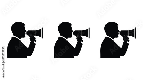 Man using megaphone repeatedly isolated on white background, Vector