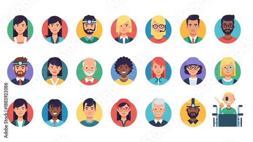 Diverse Group of People Avatars in Circular Frames.
