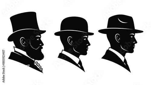 Silhouettes of men in hats isolated on white background, Vector