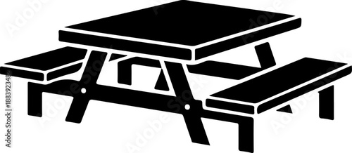 Picnic table attached benches silhouette vector illustration