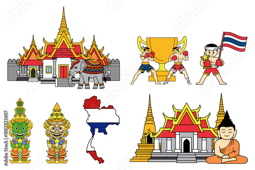 Illustrations of icon items related to Thailand