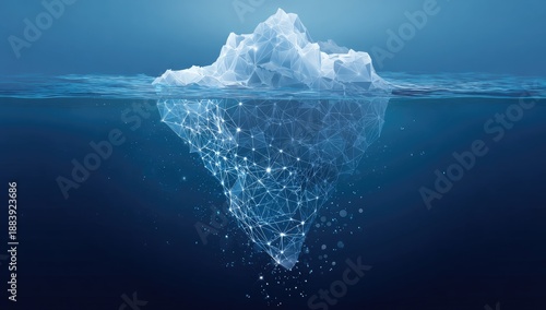 Graphic of iceberg showing the visible portion and underlying connected network